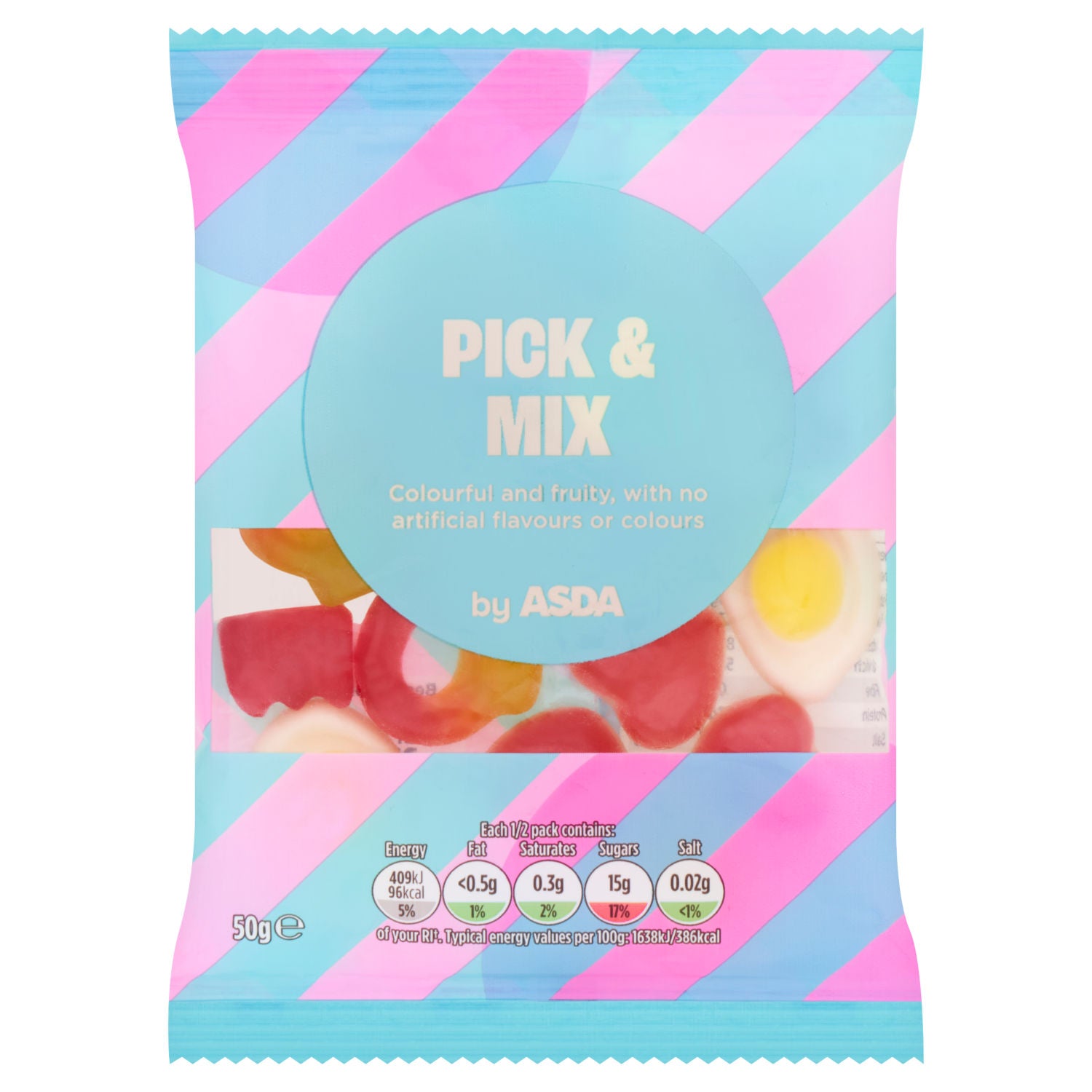 ASDA Pick & Mix 50g assorted fruit sweets, imported from the UK