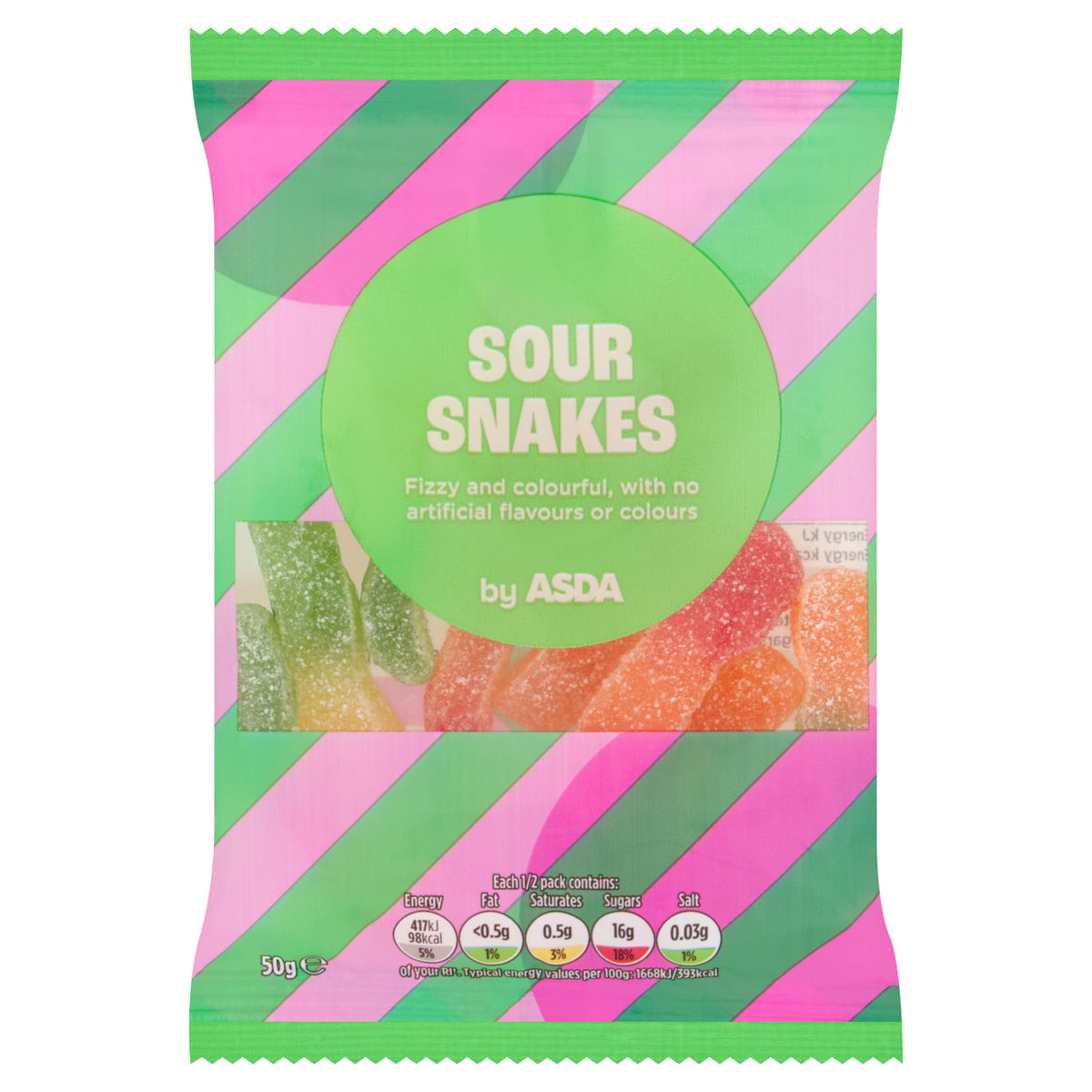 ASDA Sour Snakes sour sweets 50g - British product