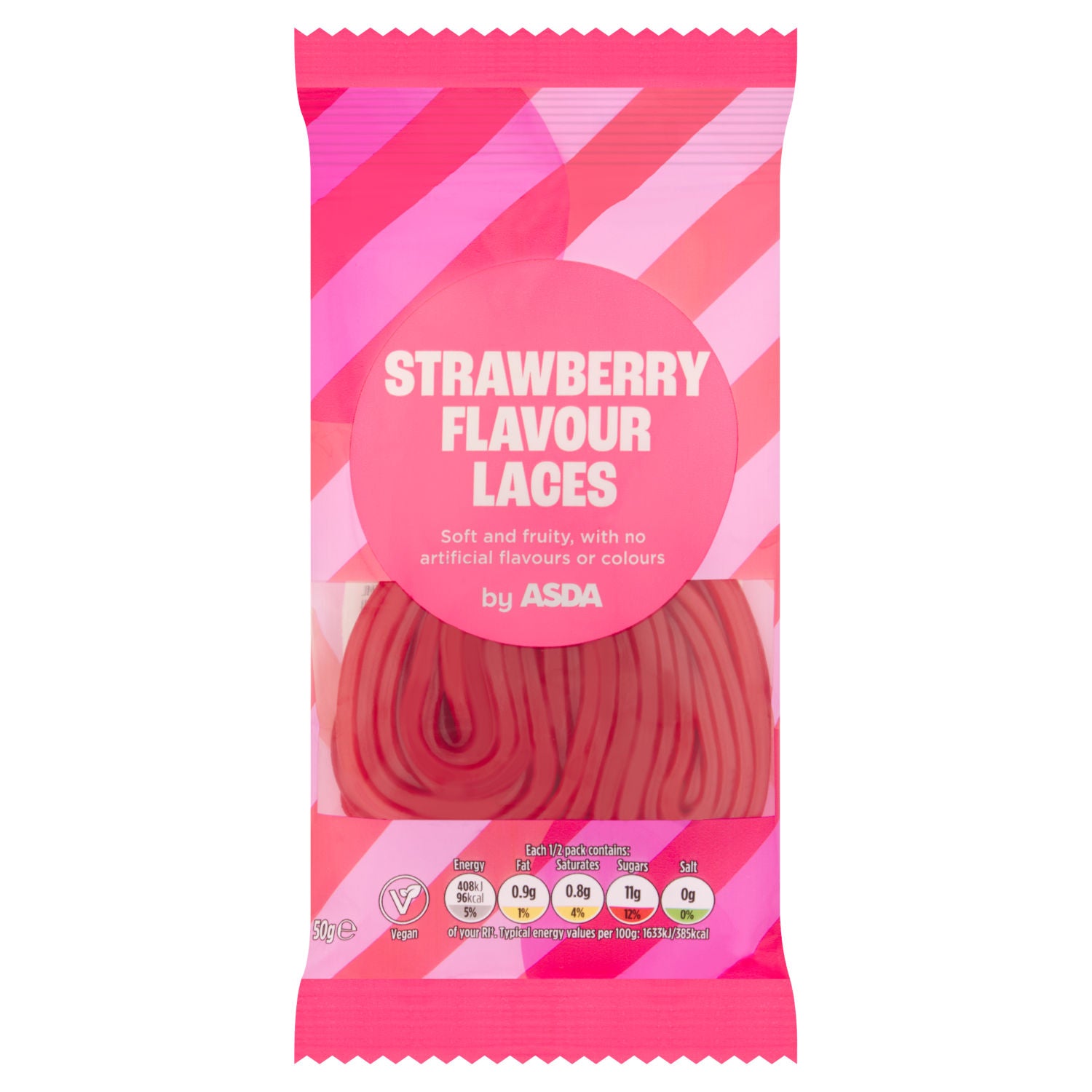 ASDA strawberry laces 50g, UK version