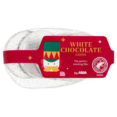 ASDA white chocolate coins 62g, imported from the UK