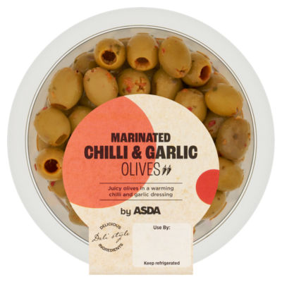 ASDA olives marinated chilli garlic 220g, UK version