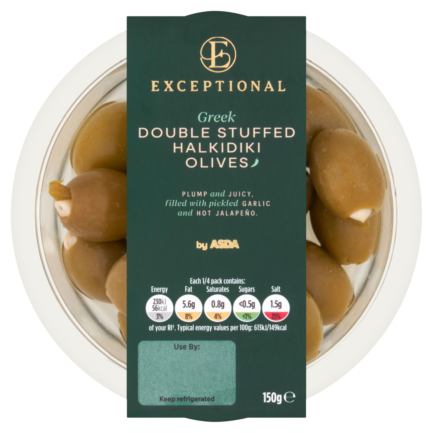 ASDA Greek double stuffed Halkidiki olives 150g (British brand)