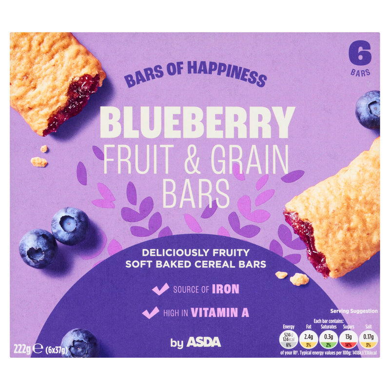 ASDA Blueberry Fruit & Grain Bars soft baked 6x37g, UK version
