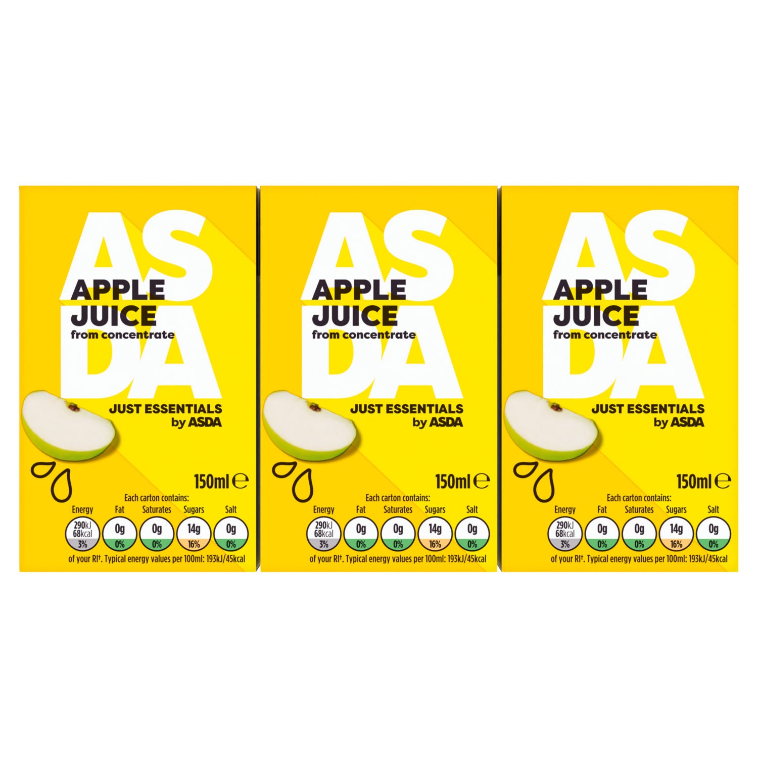 ASDA Just Essentials apple juice from concentrate 150ml (British brand)