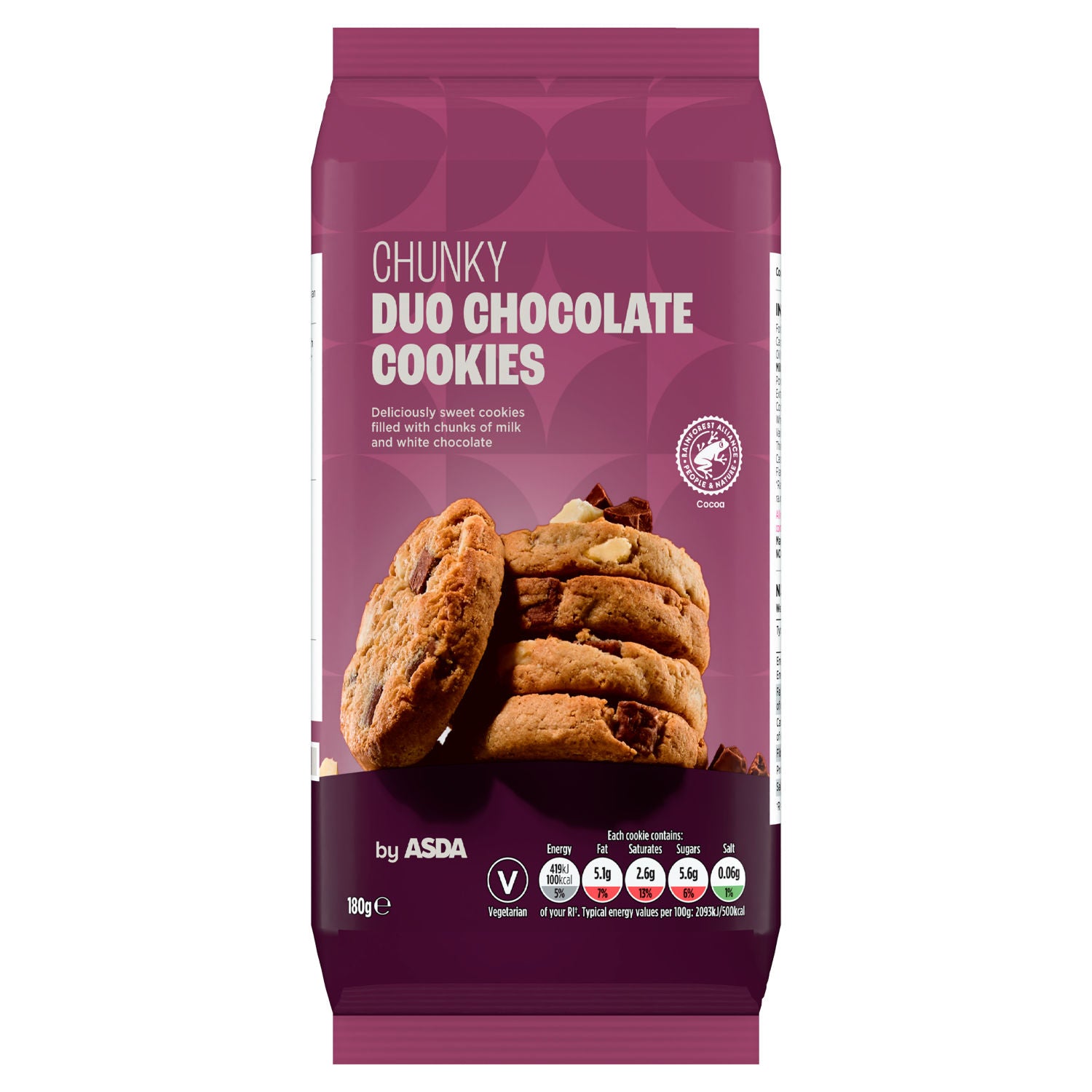 ASDA Chunky Duo Chocolate Cookies 180g, imported from the UK