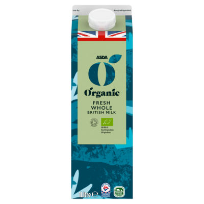 ASDA organic fresh whole milk 1 Litre - British product