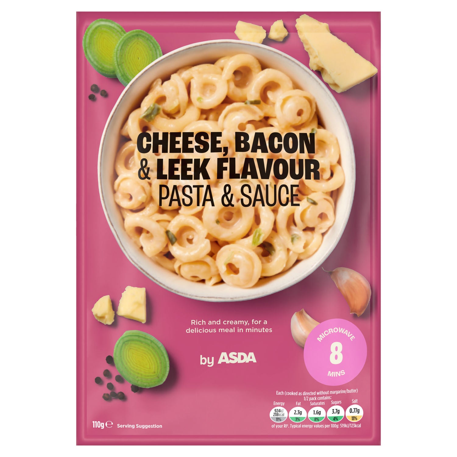 ASDA cheese bacon leek pasta and sauce mix 110g, imported from the UK