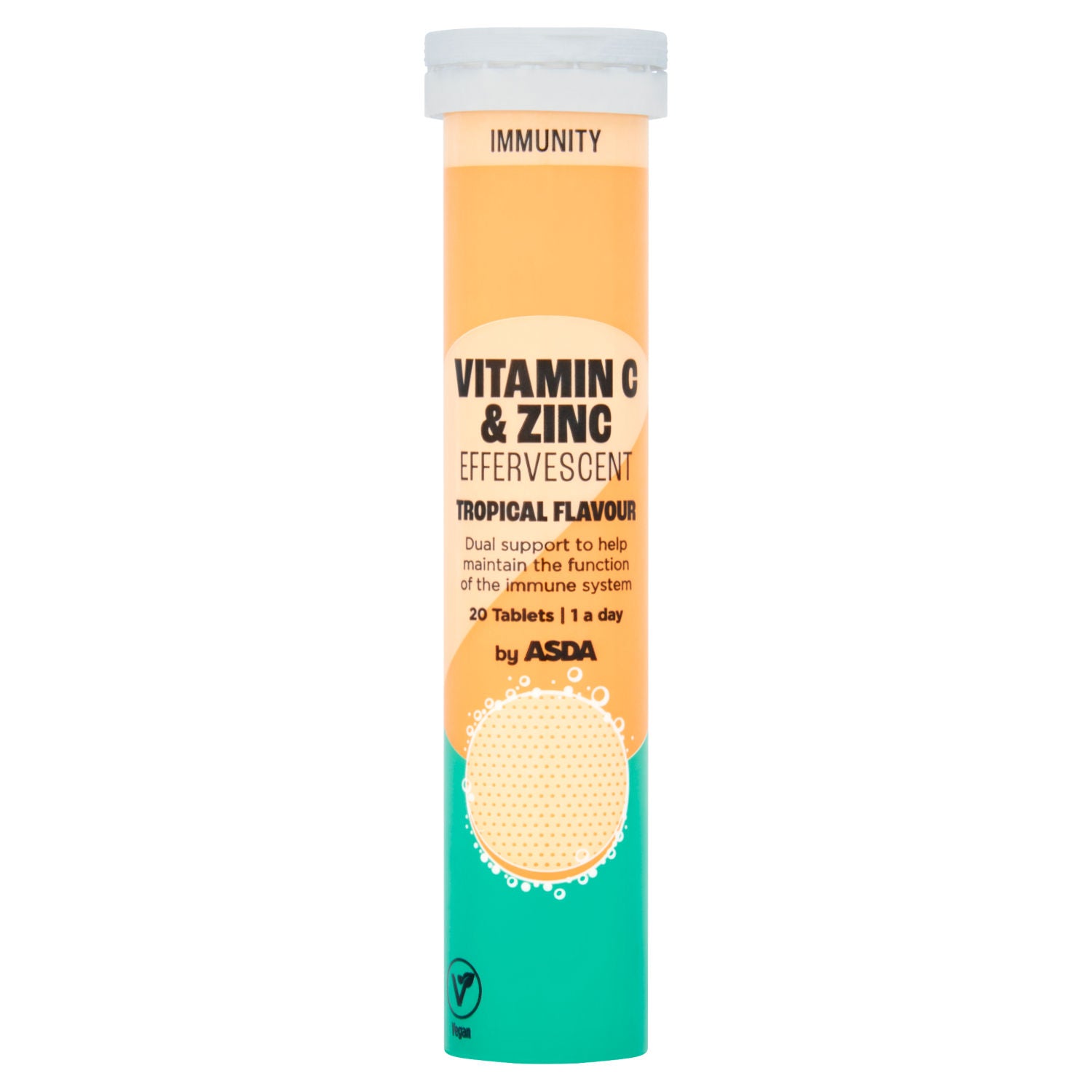 ASDA effervescent supplement tropical flavour 20 tablets, imported from the UK