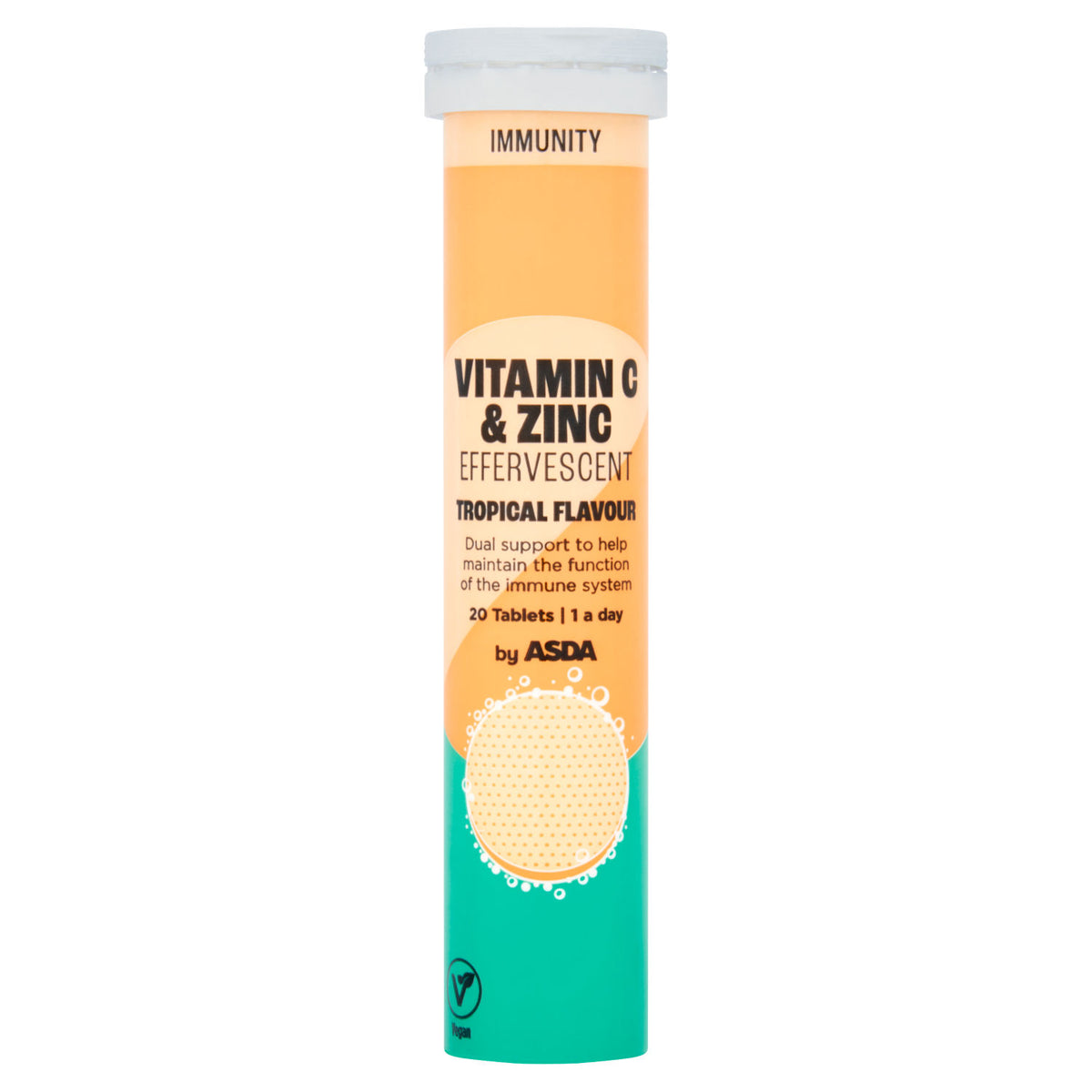 ASDA effervescent supplement tropical flavour 20 tablets, imported from the UK