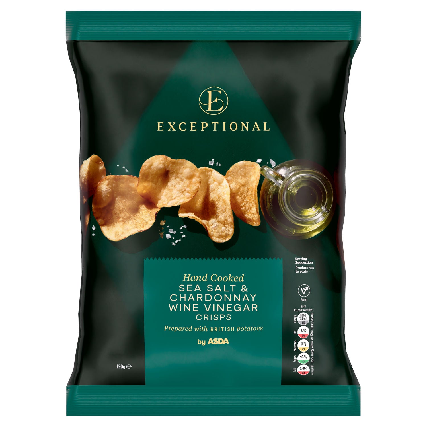 Asda hand cooked crisps sea salt and chardonnay wine vinegar 150g, imported from the UK