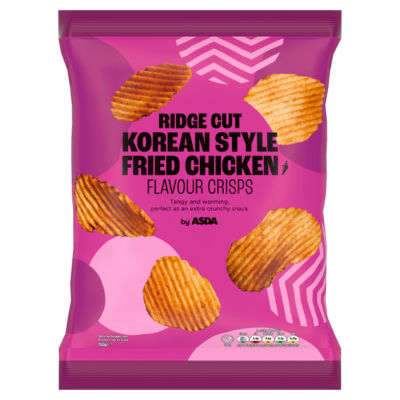ASDA Korean chicken flavour ridge cut crisps 150g, imported from the UK