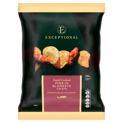ASDA hand cooked pigs in blankets crisps 150g, imported from the UK