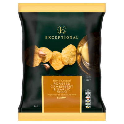 ASDA crisps roasted Camembert and garlic 150g, imported from the UK