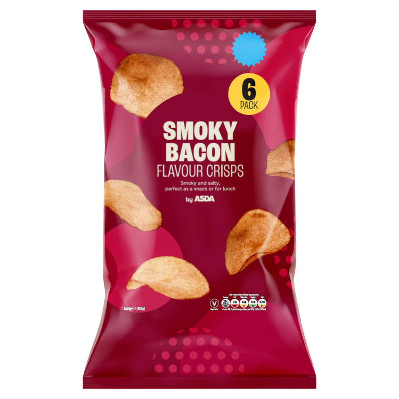 ASDA Smoky Bacon flavour crisps multipack 150g (British brand)