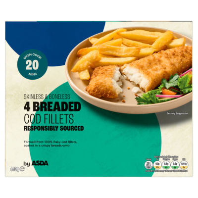 ASDA Paniert Kabeljaufilets Britischer Fisch 440g