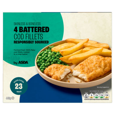 ASDA Teigmantel Kabeljaufilets 4er Pack 440g Tiefkühlfisch