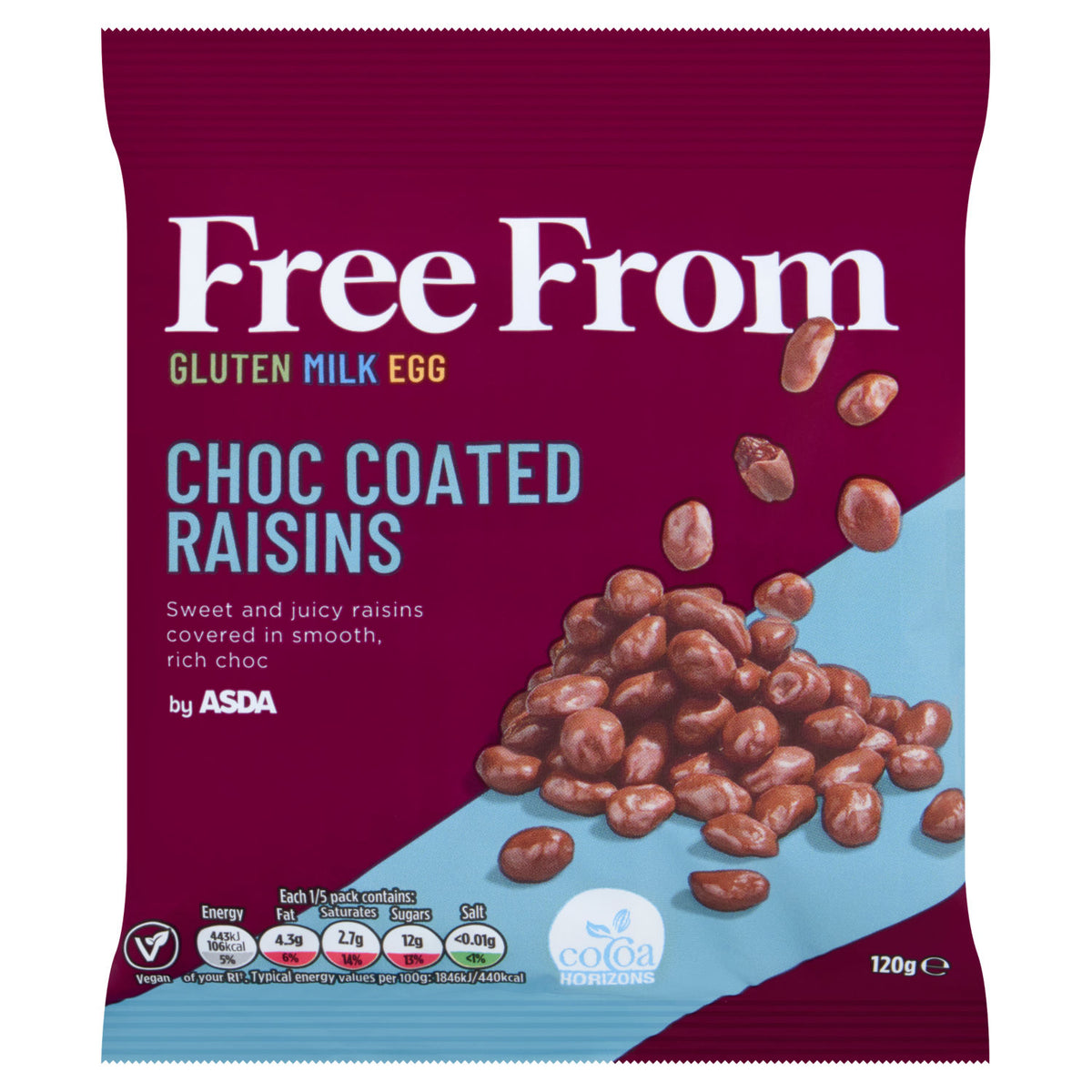 ASDA vegan free from choc coated raisins 120g (British brand)