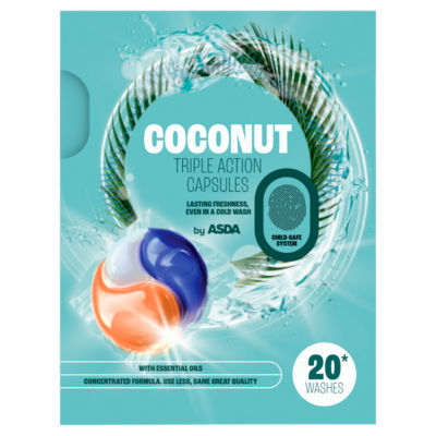 ASDA coconut triple action laundry capsules 20 washes - British product