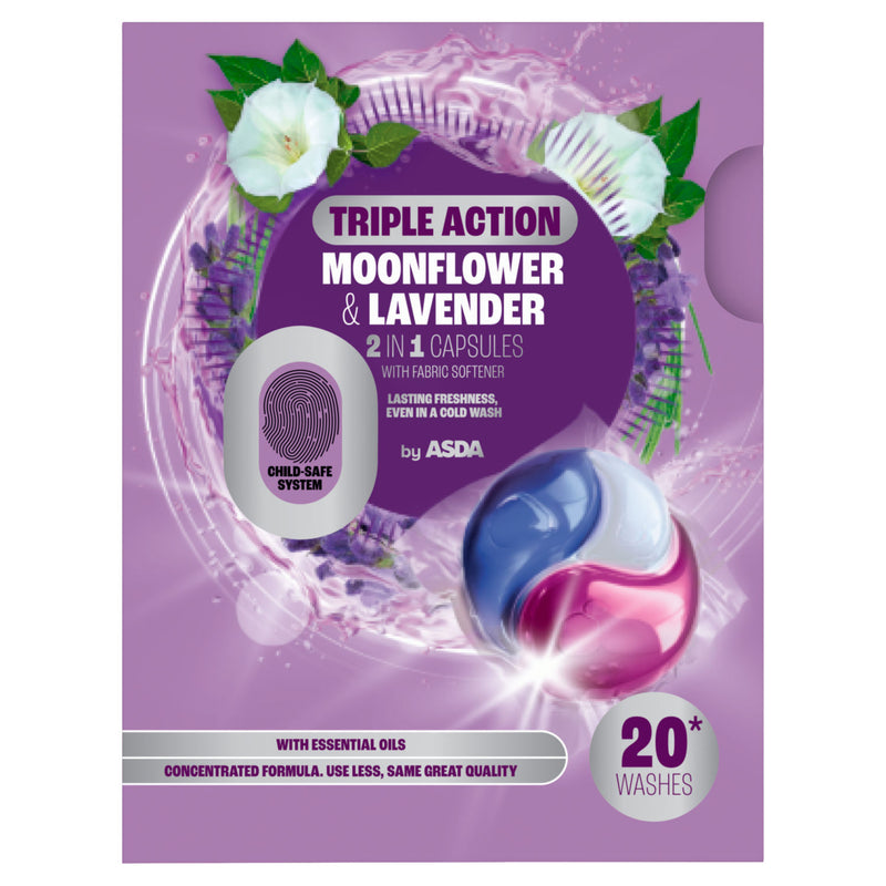 ASDA Moonflower Lavender laundry capsules 20 washes, imported from the UK
