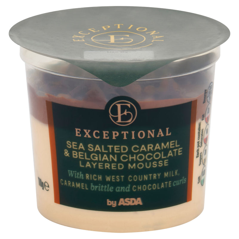 ASDA sea salted caramel Belgian chocolate mousse 110g, imported from the UK