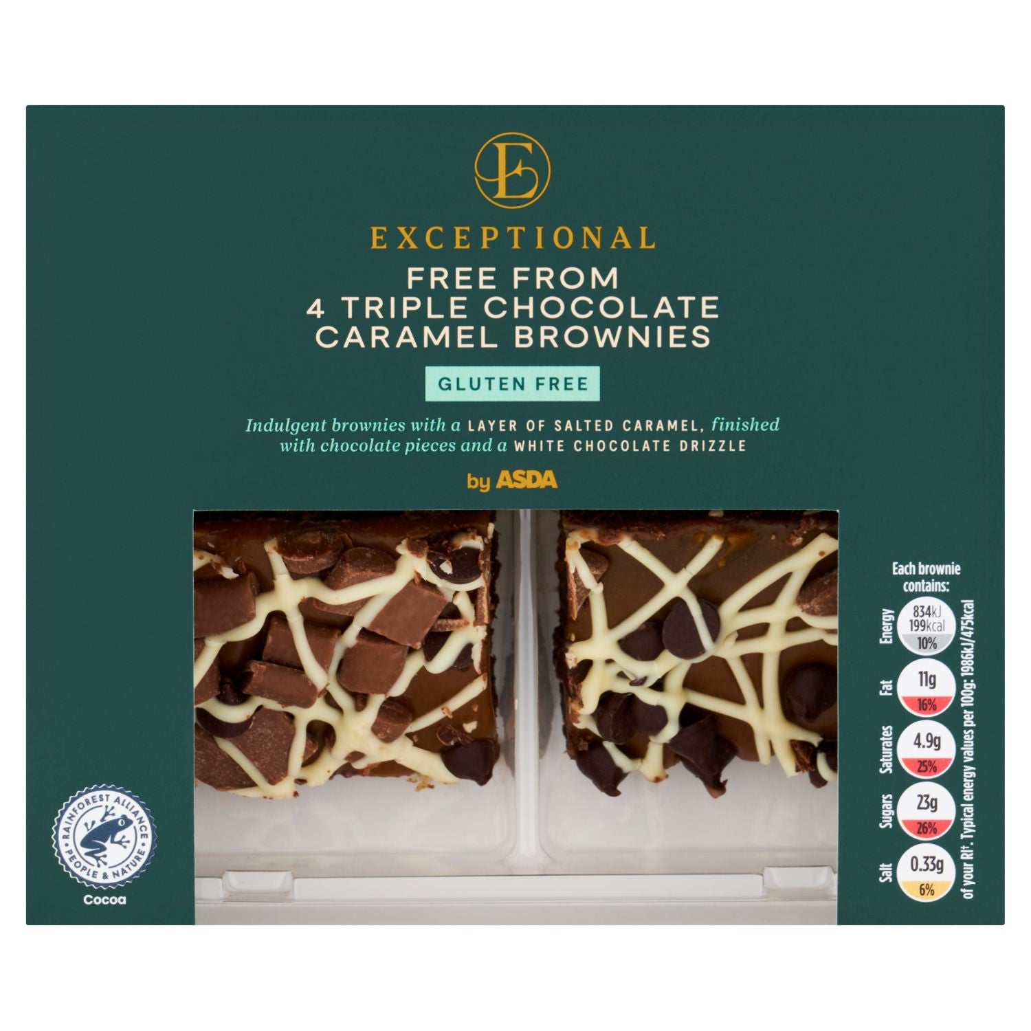 ASDA Free From triple chocolate caramel brownies 4 pack - British product