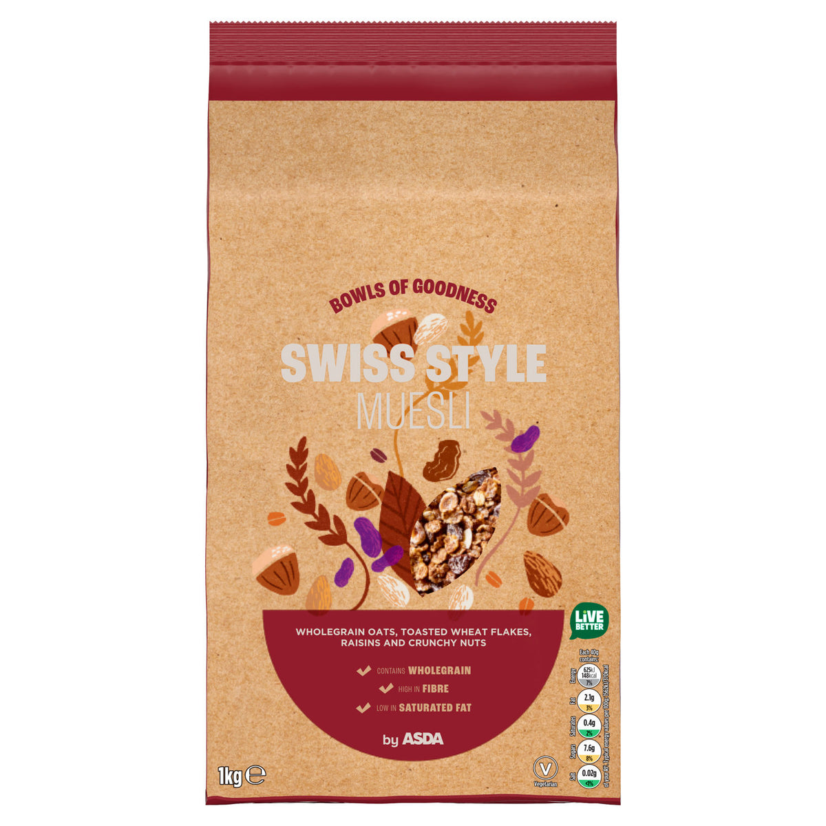 ASDA Swiss Style Muesli 1kg cereal, imported from the UK
