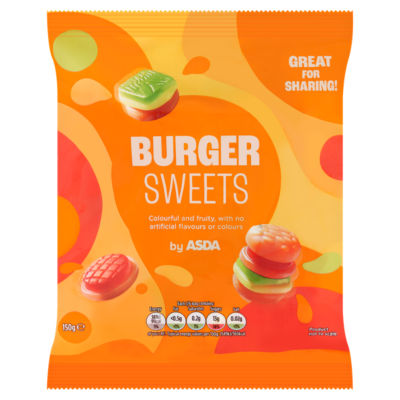 ASDA Burger Sweets fruit flavour gummy 150g (British brand)