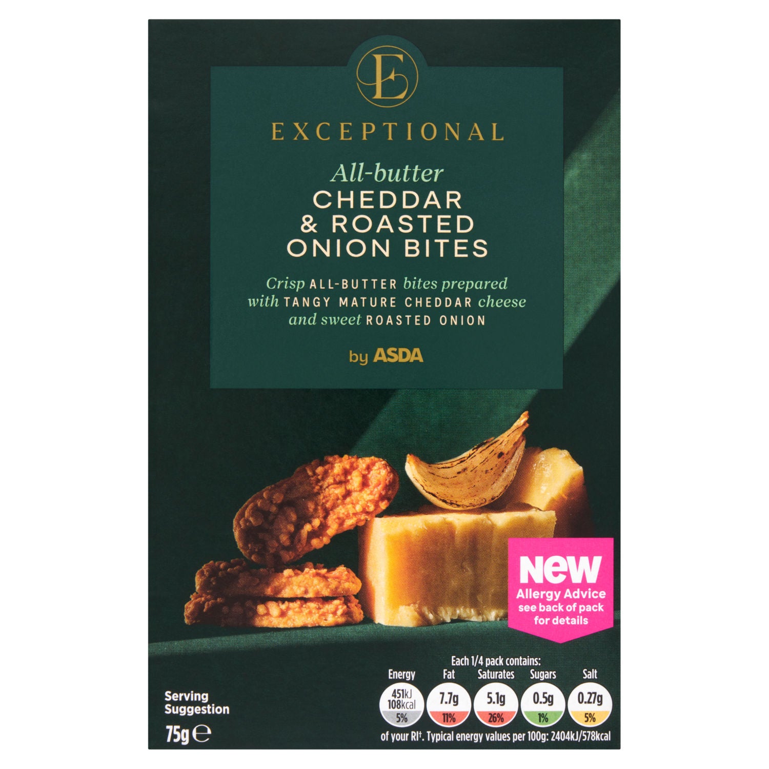 Asda all-butter cheddar and onion bites 75g - British product