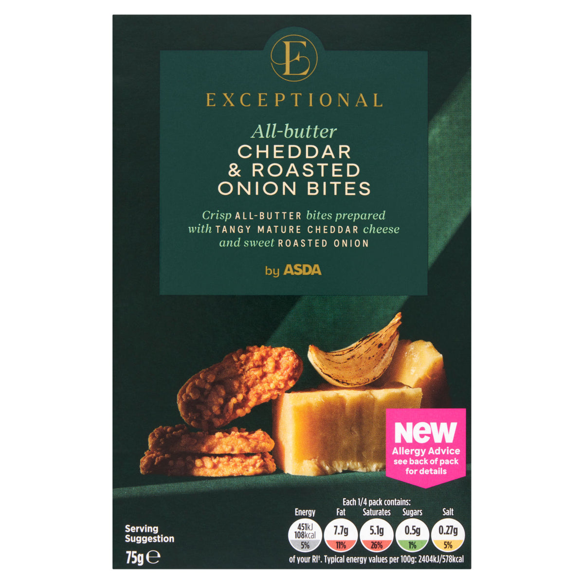 Asda all-butter cheddar and onion bites 75g - British product