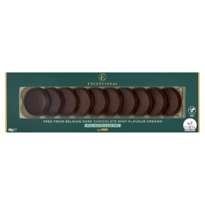 ASDA Belgian dark chocolate mint creams 60g, imported from the UK