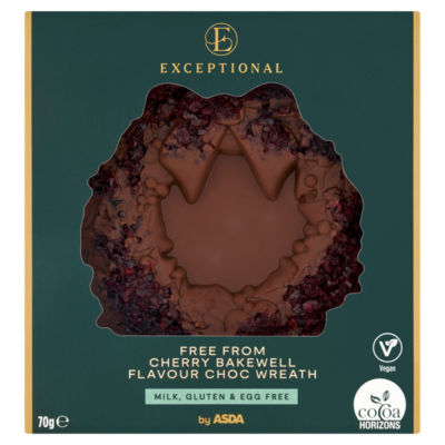 ASDA cherry bakewell flavour choc wreath 70g, imported from the UK