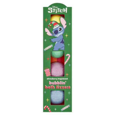 Disney Stitch strawberry fragranced bath fizzers 4 x 20g (British brand)