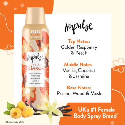 Impulse Vanilla Kisses body spray 150ml, UK version