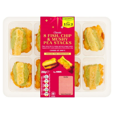 ASDA classic fish chip pea stacks 200g, UK version