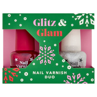 Glitz & Glam nail varnish duo red and silver 2x12ml, imported from the UK