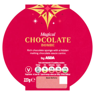 ASDA Magical Chocolate Bombe 227g sponge pudding, imported from the UK