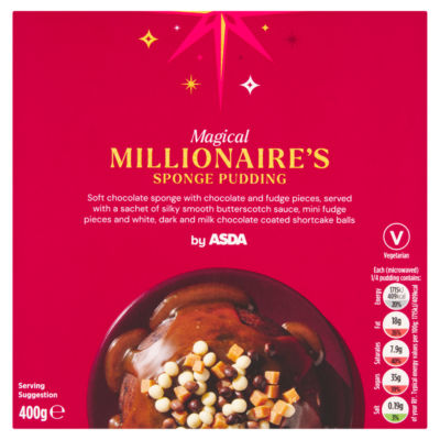 ASDA Magical Millionaire's Sponge Pudding 400g, imported from the UK
