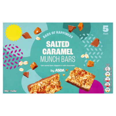 ASDA ASDA Salted Caramel Munch Bars Mixed Cereal Bars (5 x 28g) 140g- Buy online at McGrocer