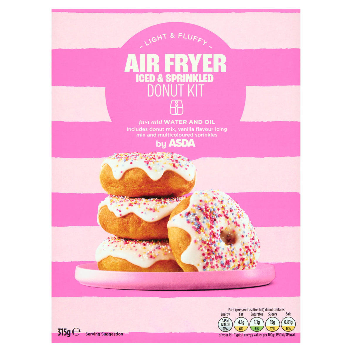 ASDA Iced & Sprinkled Donut Kit 315g, imported from the UK