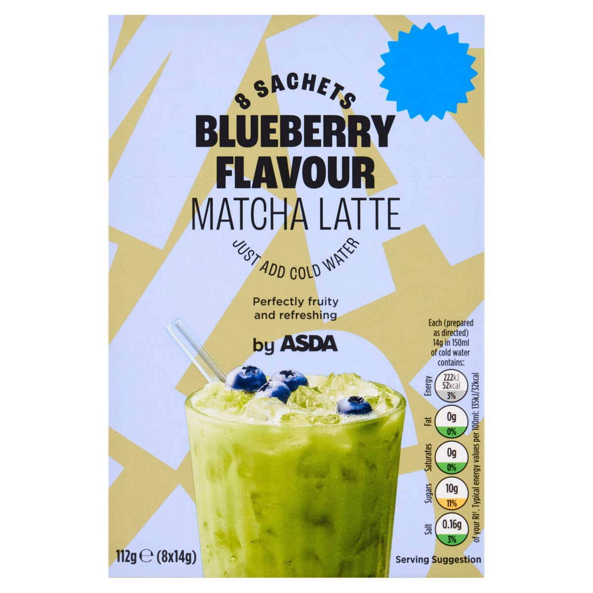 ASDA blueberry matcha latte powder 112g, UK version