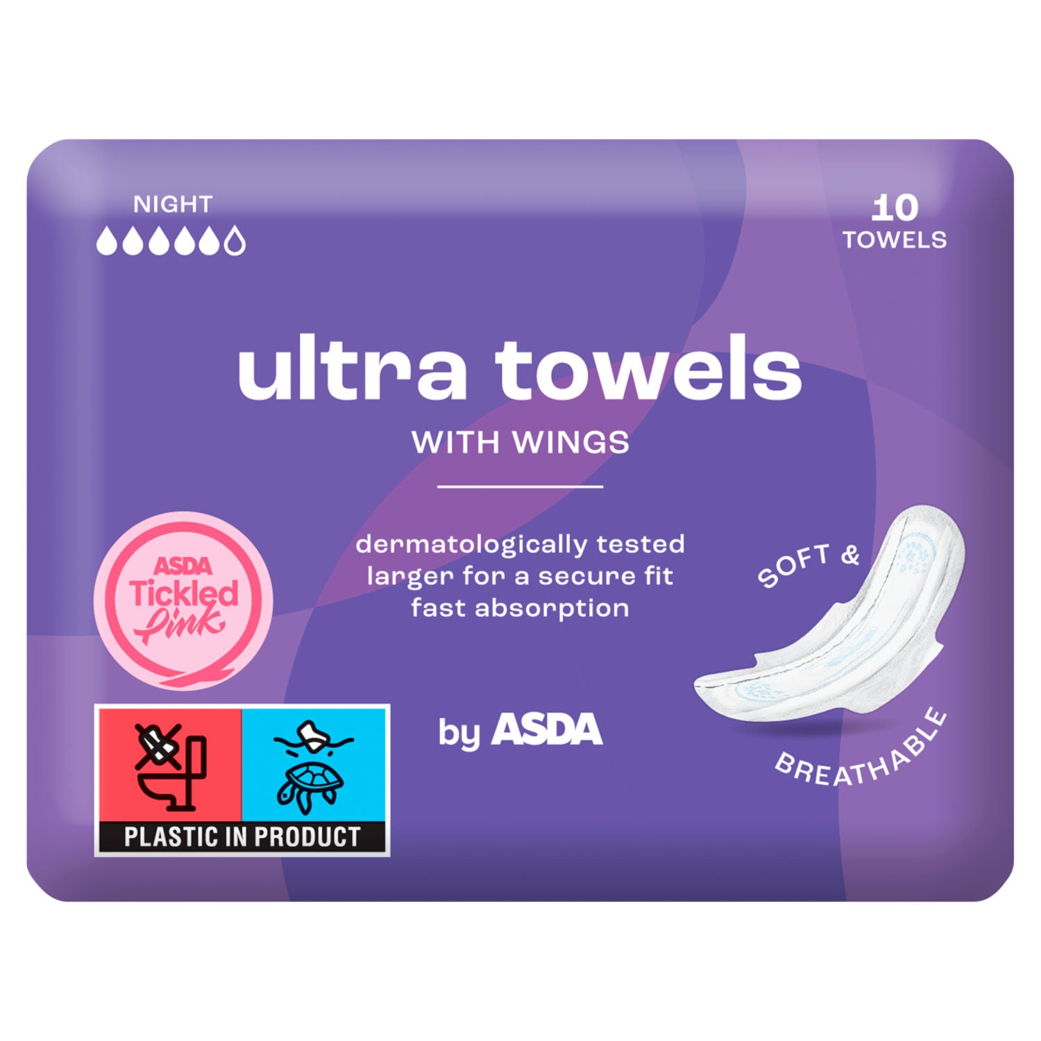 ASDA night ultra towels with wings 10 count - British product