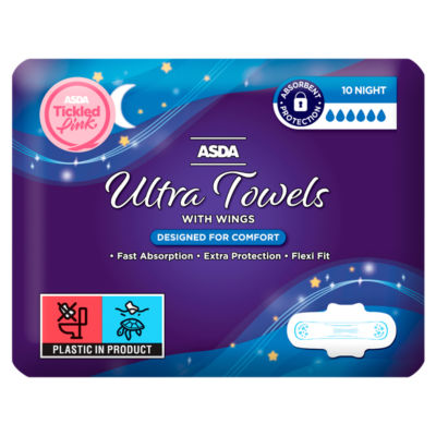 ASDA night ultra towels with wings 10 count - British product