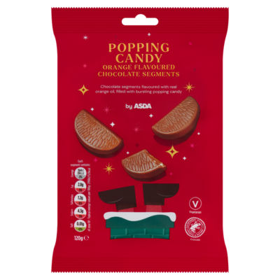 ASDA orange popping candy chocolate segments 120g, imported from the UK