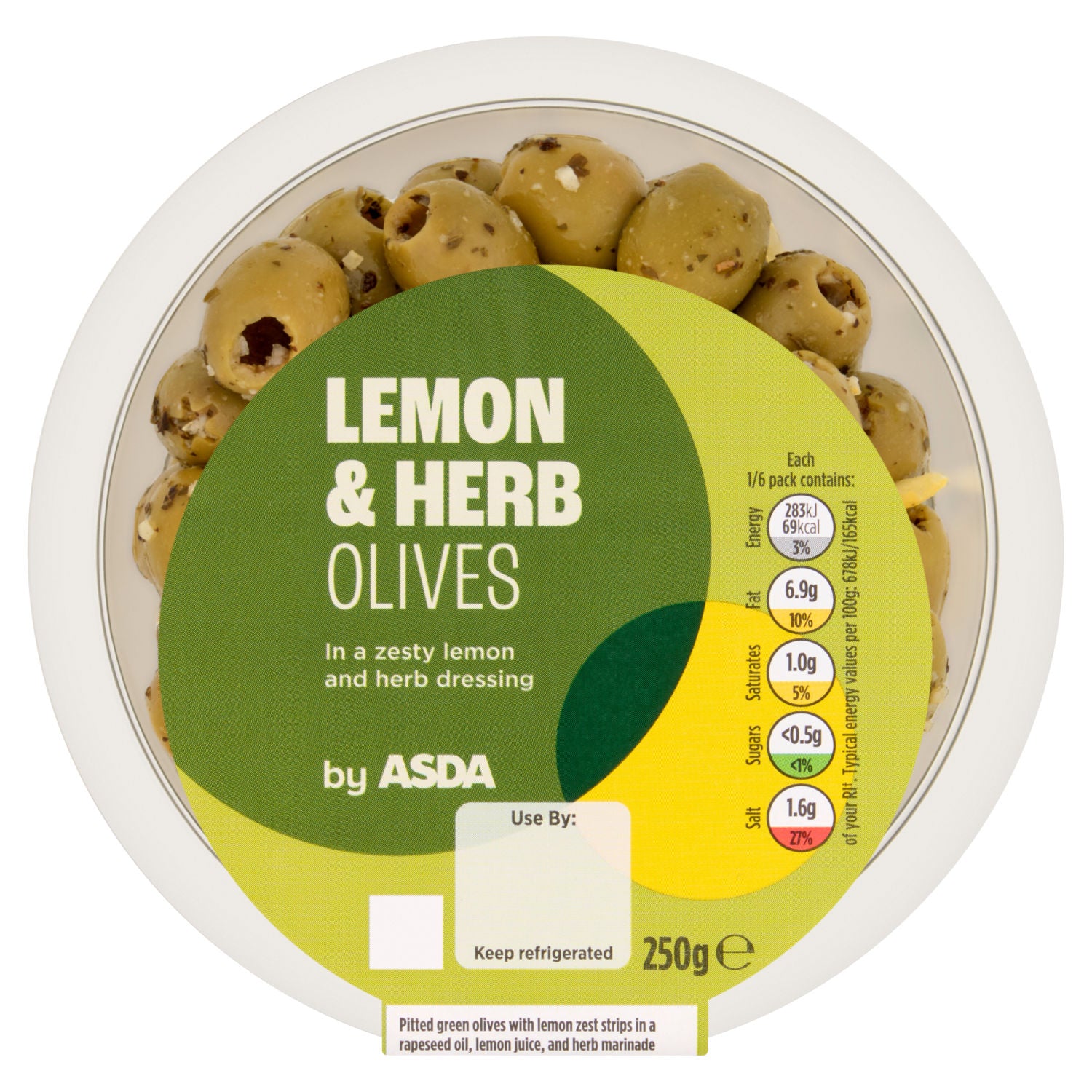 ASDA Lemon & Herb Olives 250g, UK version
