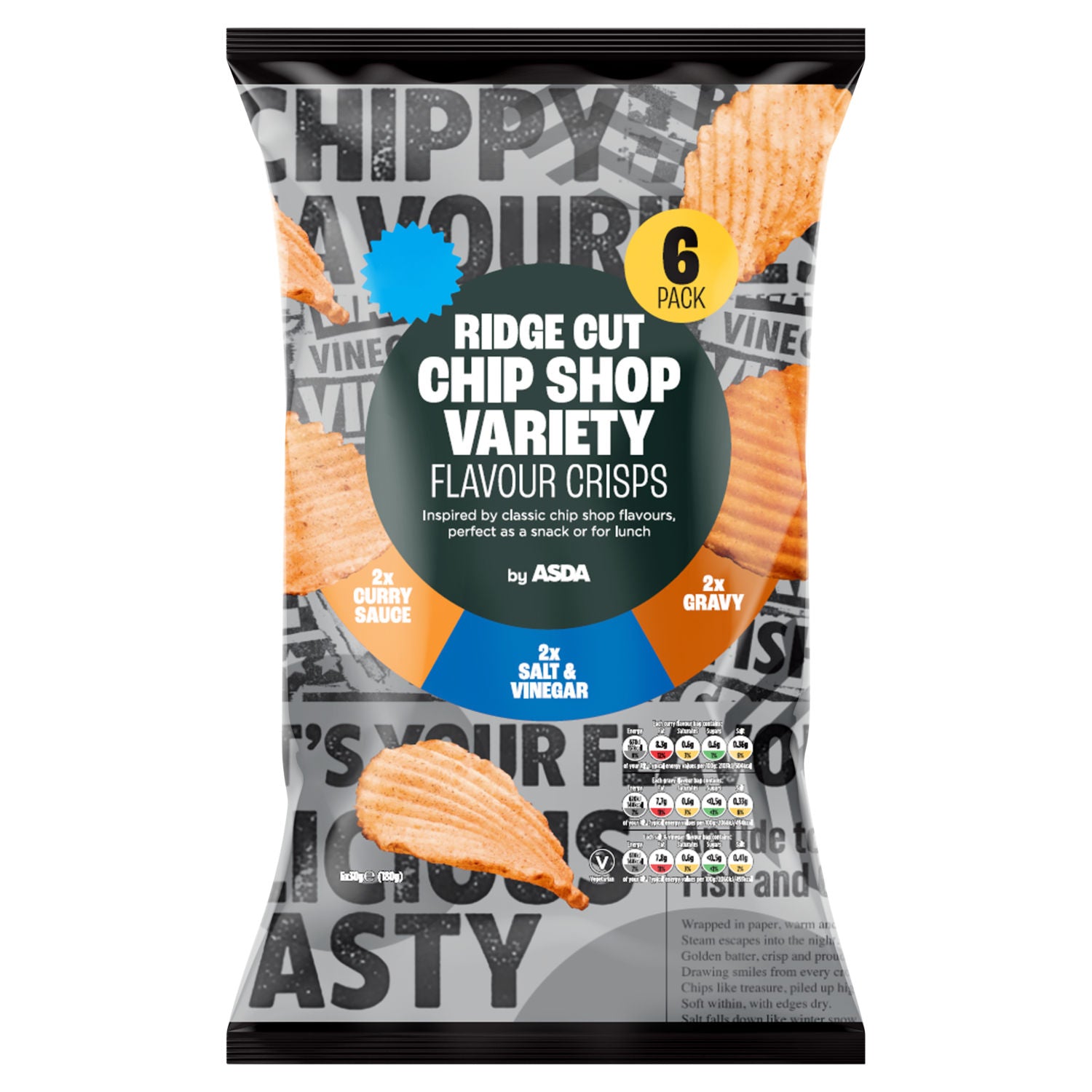 ASDA ridge cut chip shop crisps variety pack 180g - British product