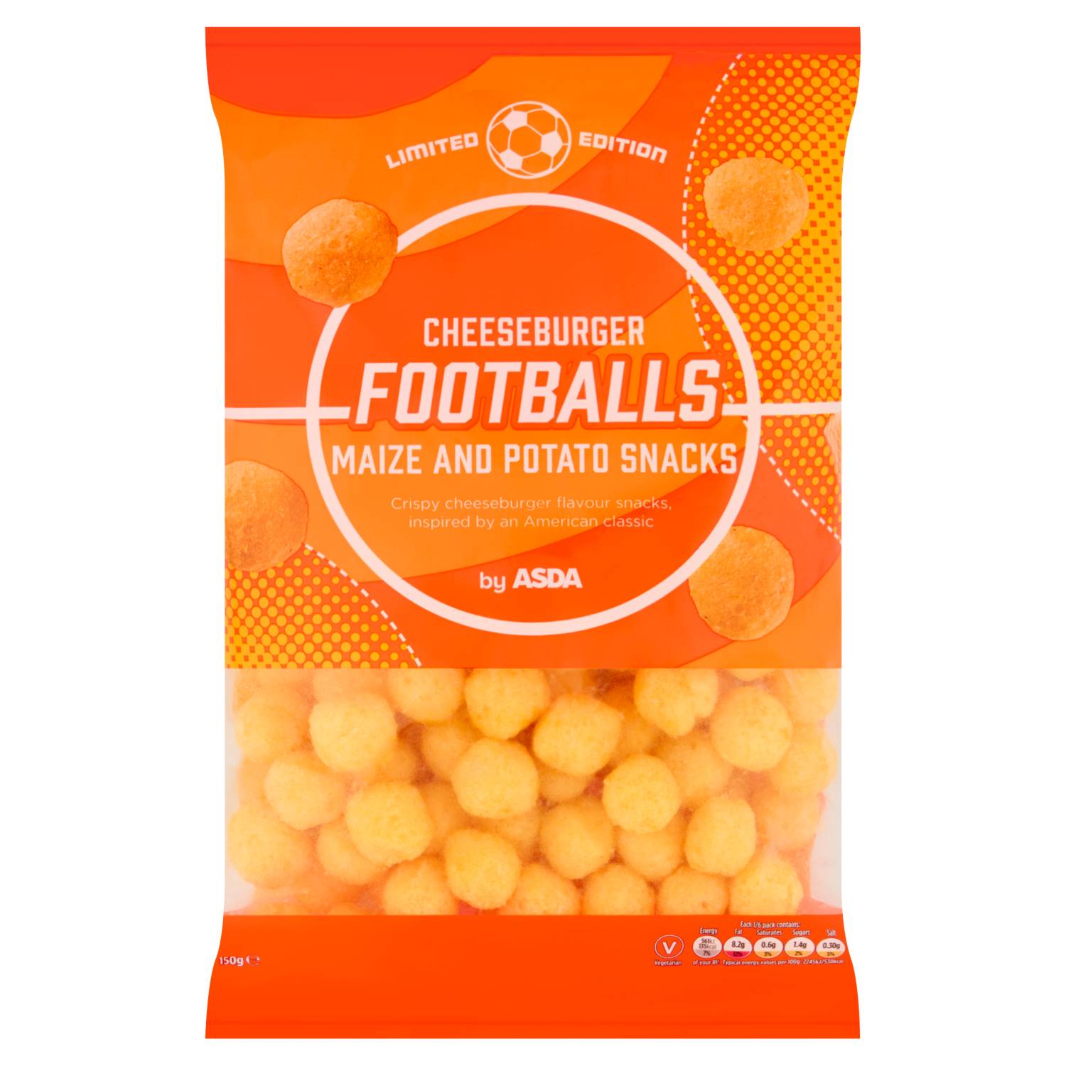 ASDA cheeseburger football snacks 150g (British brand)
