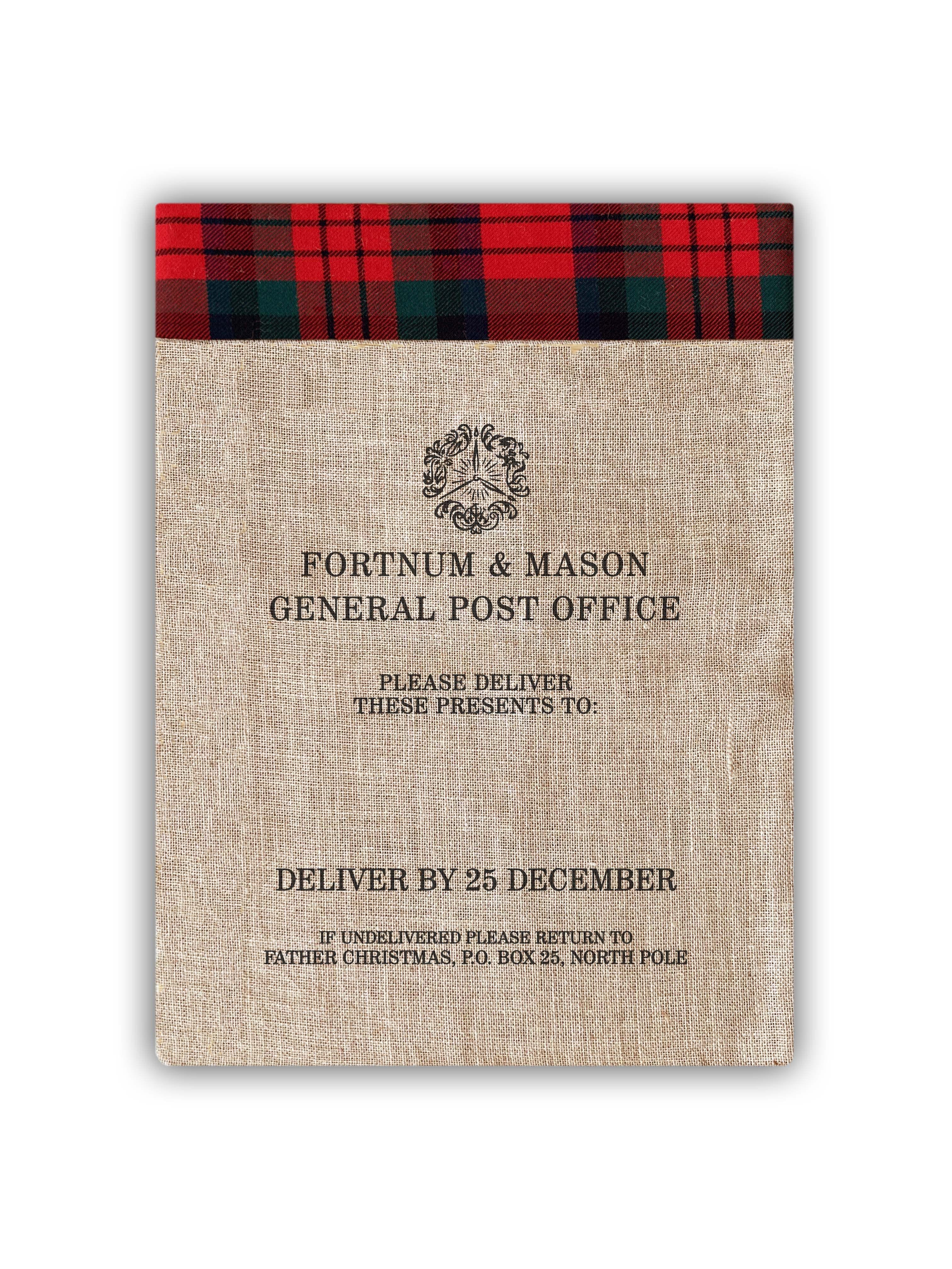 Fortnum & Mason personalised tartan hessian Santa sack medium (British brand)