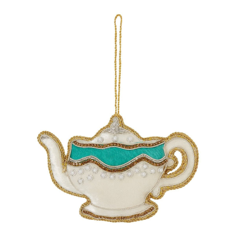 Fortnum's embroidered teapot decoration Christmas ornament, UK version