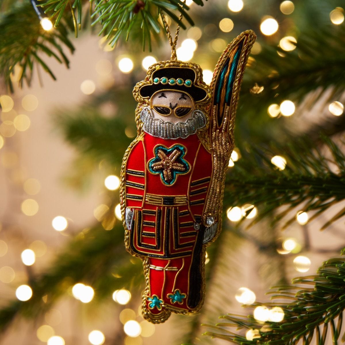 Fortnum's embroidered Christmas decoration beefeater with fork 15cm (British brand)