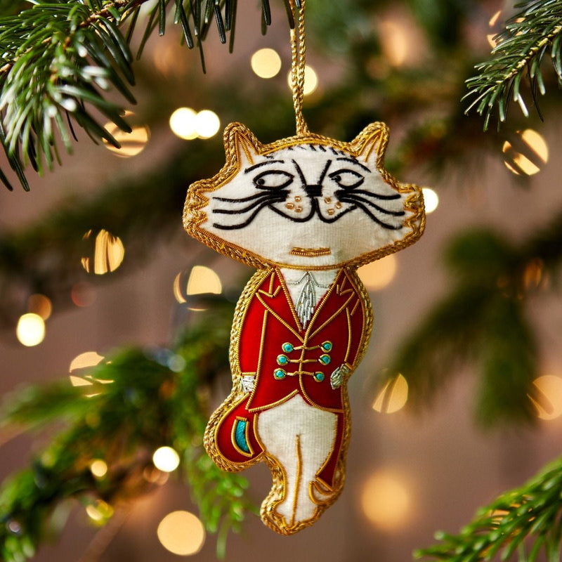 Fortnum's cat embroidered decoration 11cm, UK version